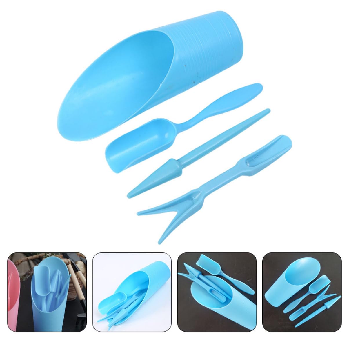 Gardening Tools Gifts - 4 ピース/セット、プラスチック耐久性のあるバケツシャベル鉢植え栽培シリンダー MeatPlant 土壌シャベルガーデンツールミニ庭の植栽ツール