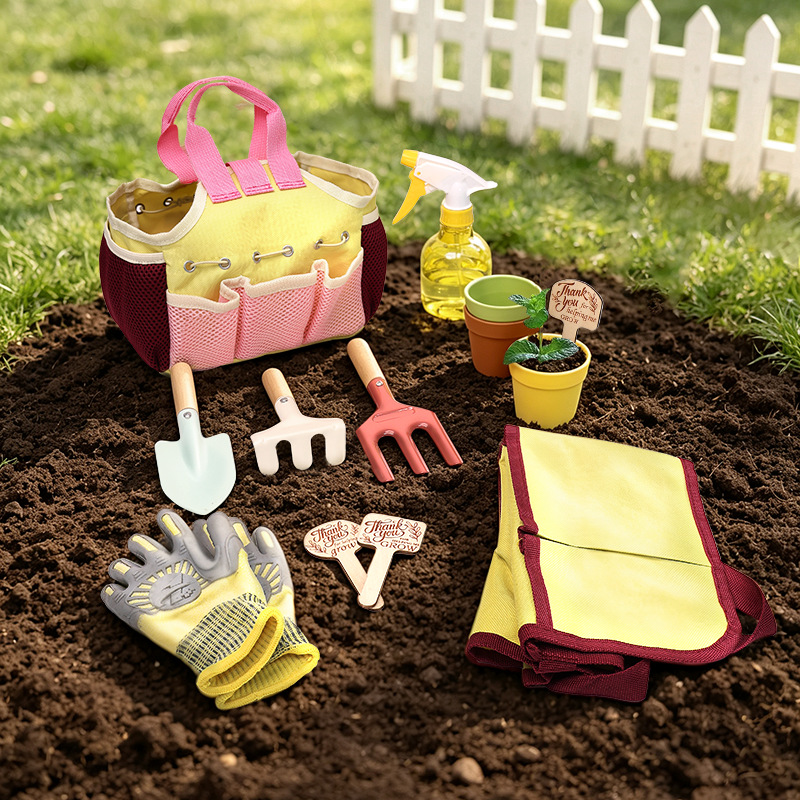 Gardening Tools Gifts - キッズガーデンツールセットごっこ遊び屋外シャベル熊手鍬水まきポットエプロン手袋植栽ビーチおもちゃ子供の誕生日プレゼント