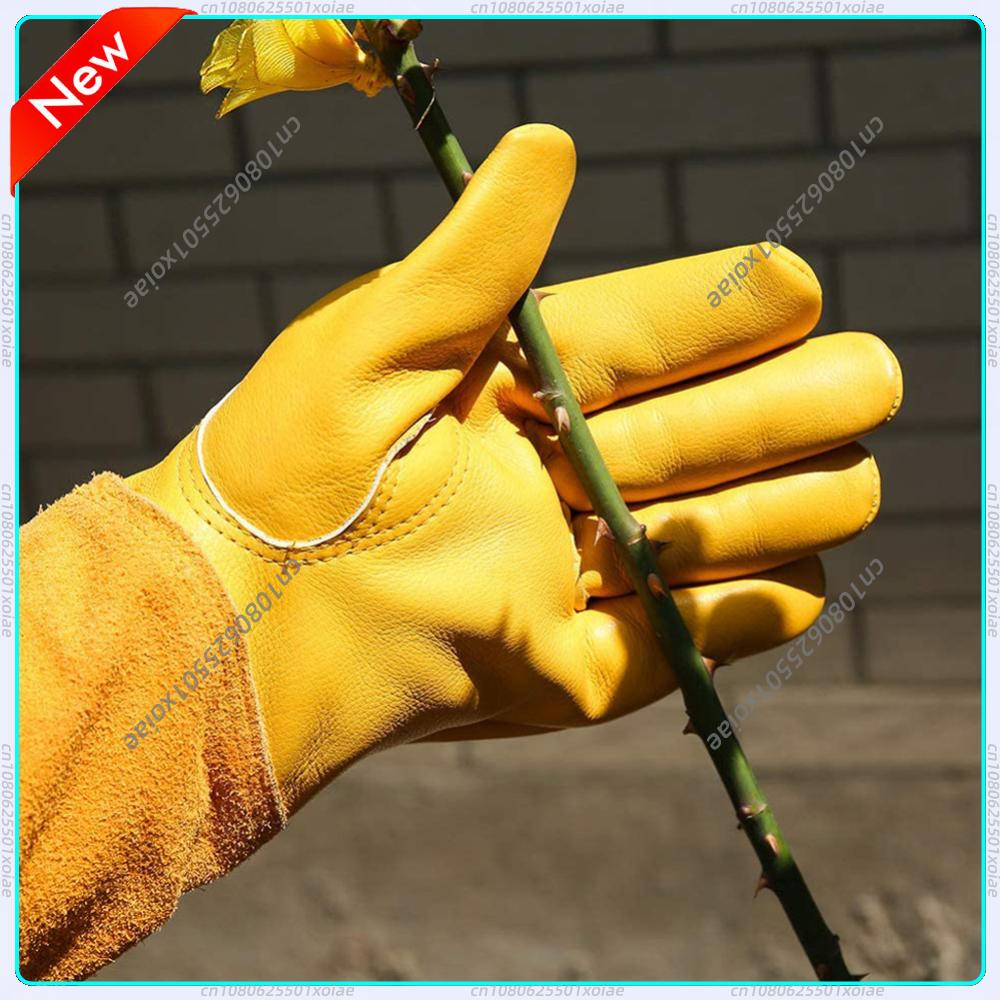 Garden Gloves Thorn Proof - 1 ペアの長い棘防止園芸用手袋通気性のある革製作業ミトン労働保護ロングエルボーグローブ最高の庭のギフト