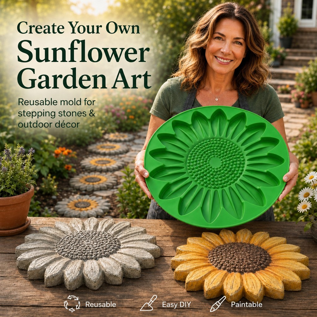 Gardening Tools Gifts - ひまわりテラスストーンモールドセット、コンクリート製ガーデン小道作成ツール、屋外中庭や芝生用の再利用可能なフラワーストーンモールド