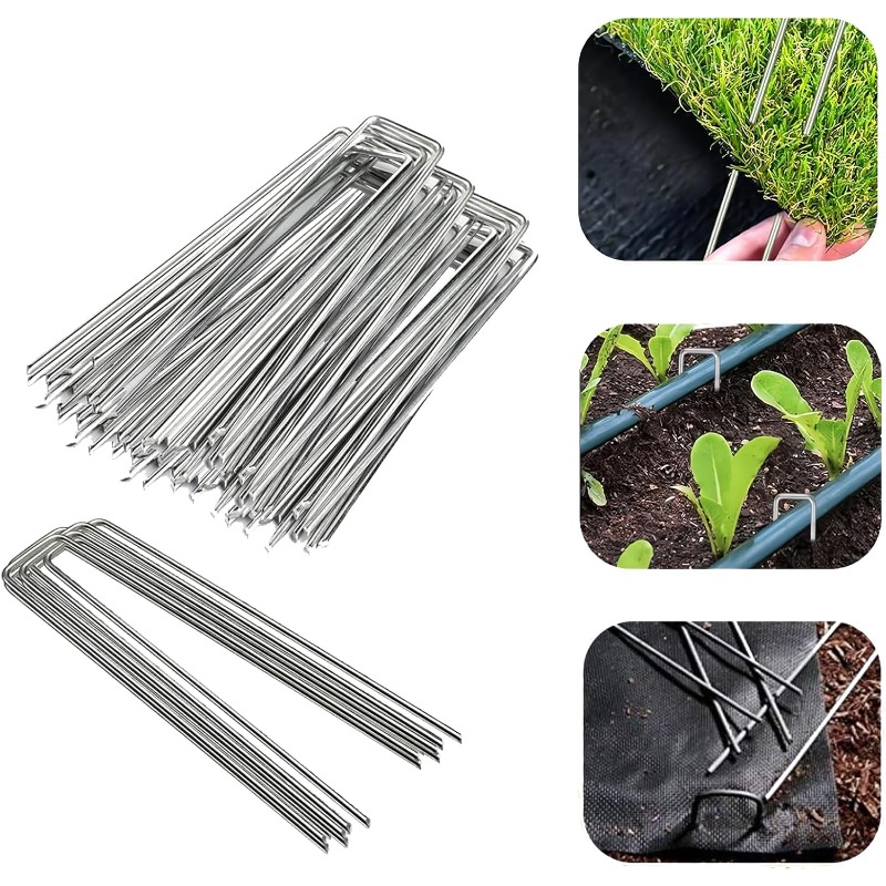Gardening Tools Used For Weeding - 10個入りU字型ガーデンネイル人工芝ネイルヘビーフェンスパイルネイル、フェンスや雑草バリアの固定に使用、園芸工具