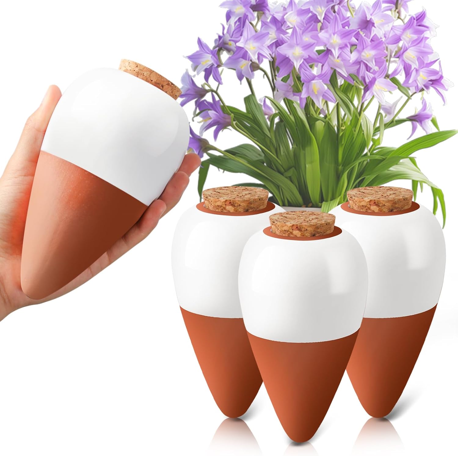 Root Watering Spike - テラコッタ製水やりスパイク、自動給水グローブ、徐放性自動給水プランターインサート、室内植物用植物給水グローブ