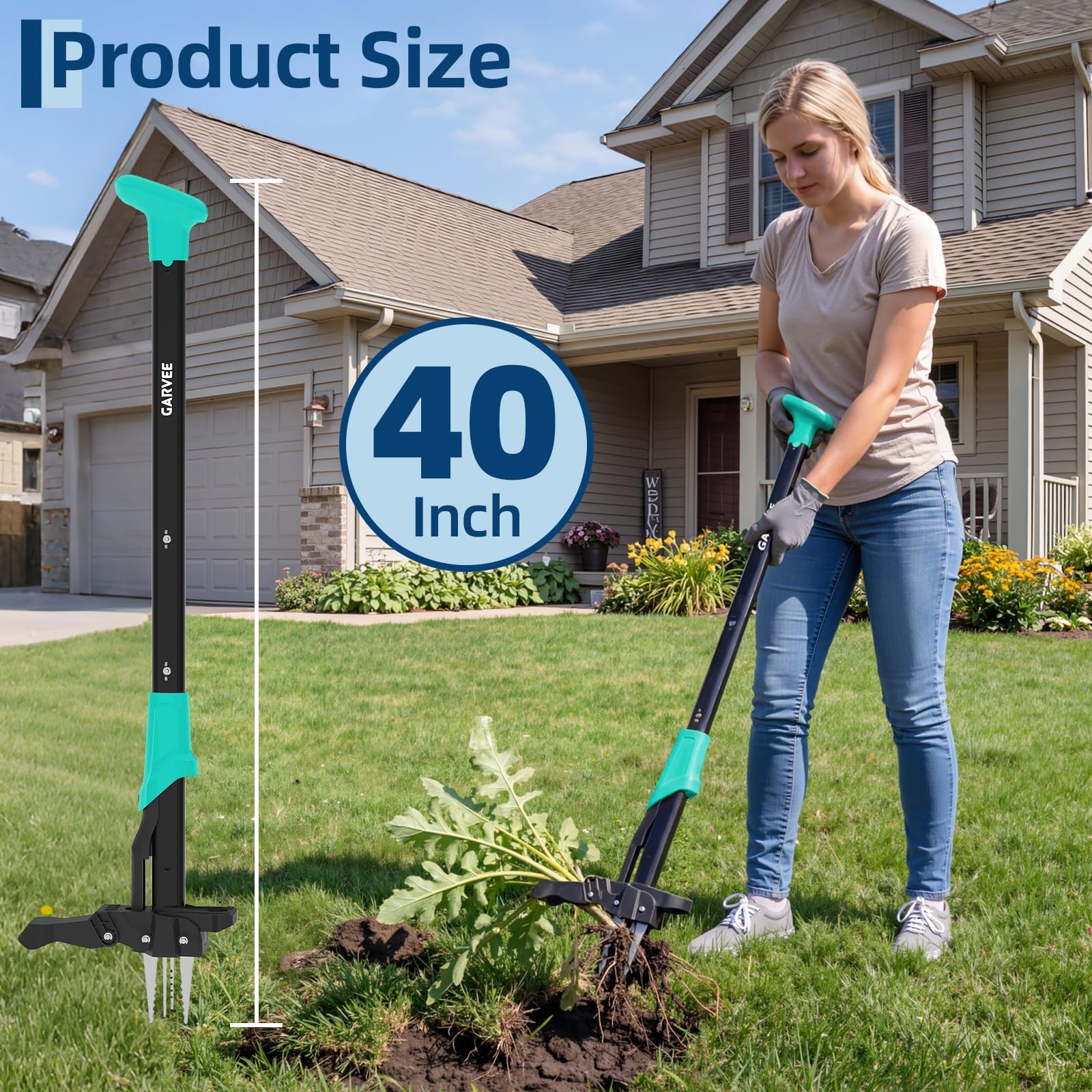 Gardening Tools Gifts - ロングハンドル式自立型雑草抜き、腰をかがめる必要なし、簡単に雑草を除去 – 力の入れやすい、頑丈なフットペダルと軽量アルミ製除草ツール、高齢者向けの腰に優しいガーデンギフト