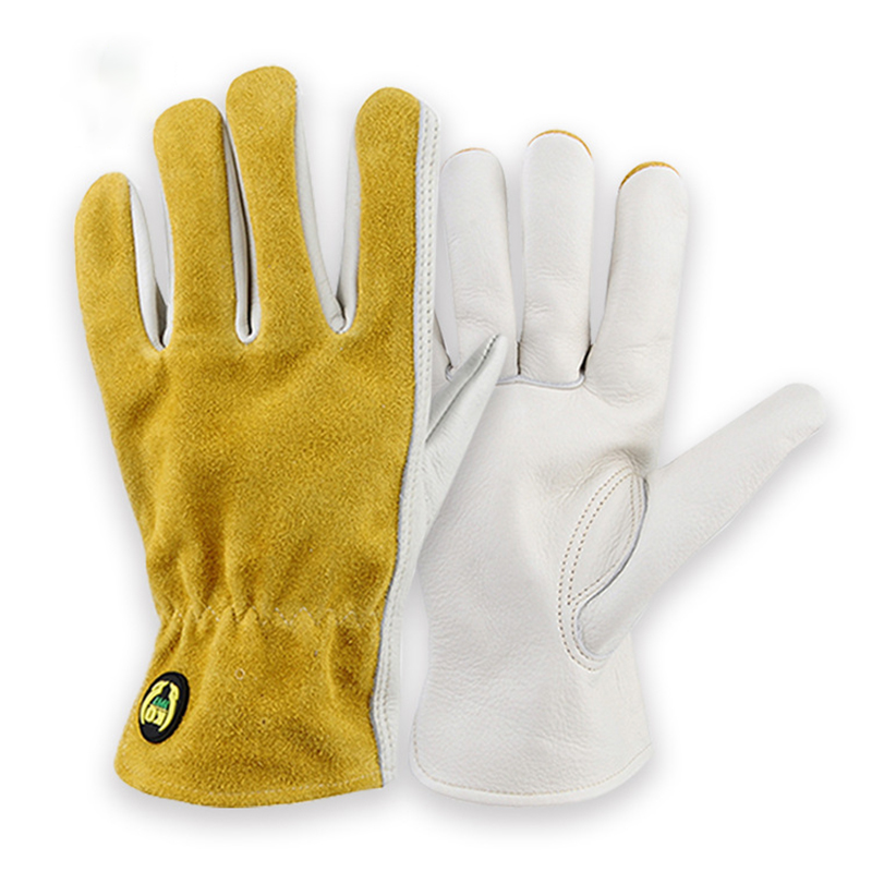 Garden Gloves Thorn Proof - 革の安全作業用手袋ガーデニング大工手袋通気性のある衛生的なトラック運転男性と女性、白黄色