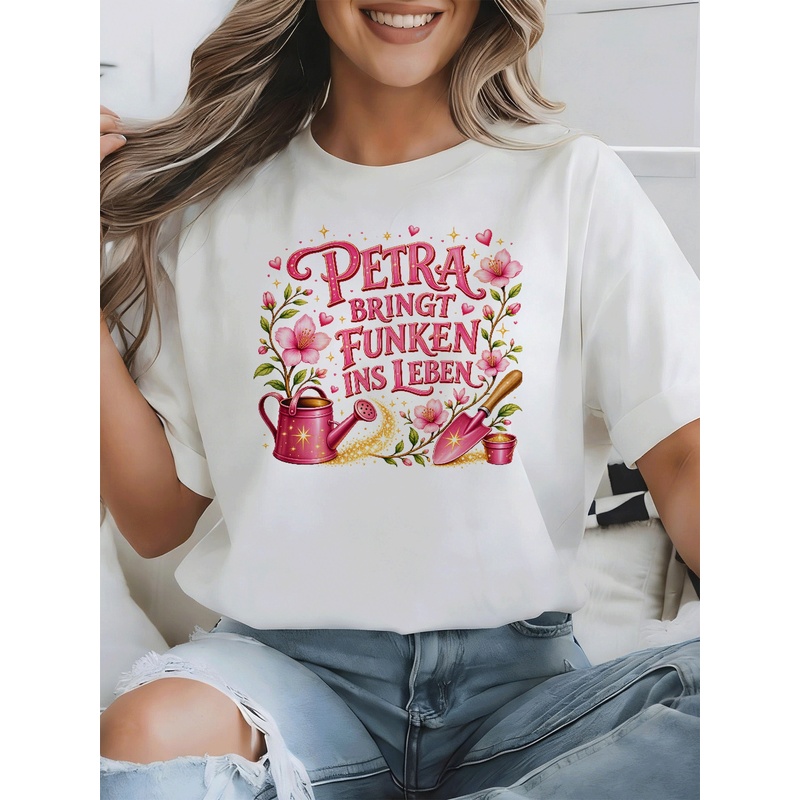Junior Gardening Tools - ペトラは人生に輝きをもたらす Tシャツ女性用フラワーじょうろガーデニングツールガーデンラバーショートスリーブシャツ