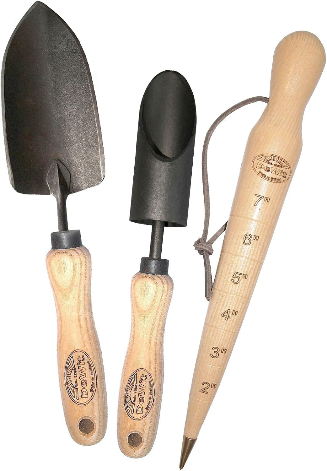 Garden Hand Trowel - 3点セット球根植え付けギフトセット – アマリリス球根植え付け器、木製ドリッパー、小型鍛造スコップを含むプレミアムガーデンハンドツール
