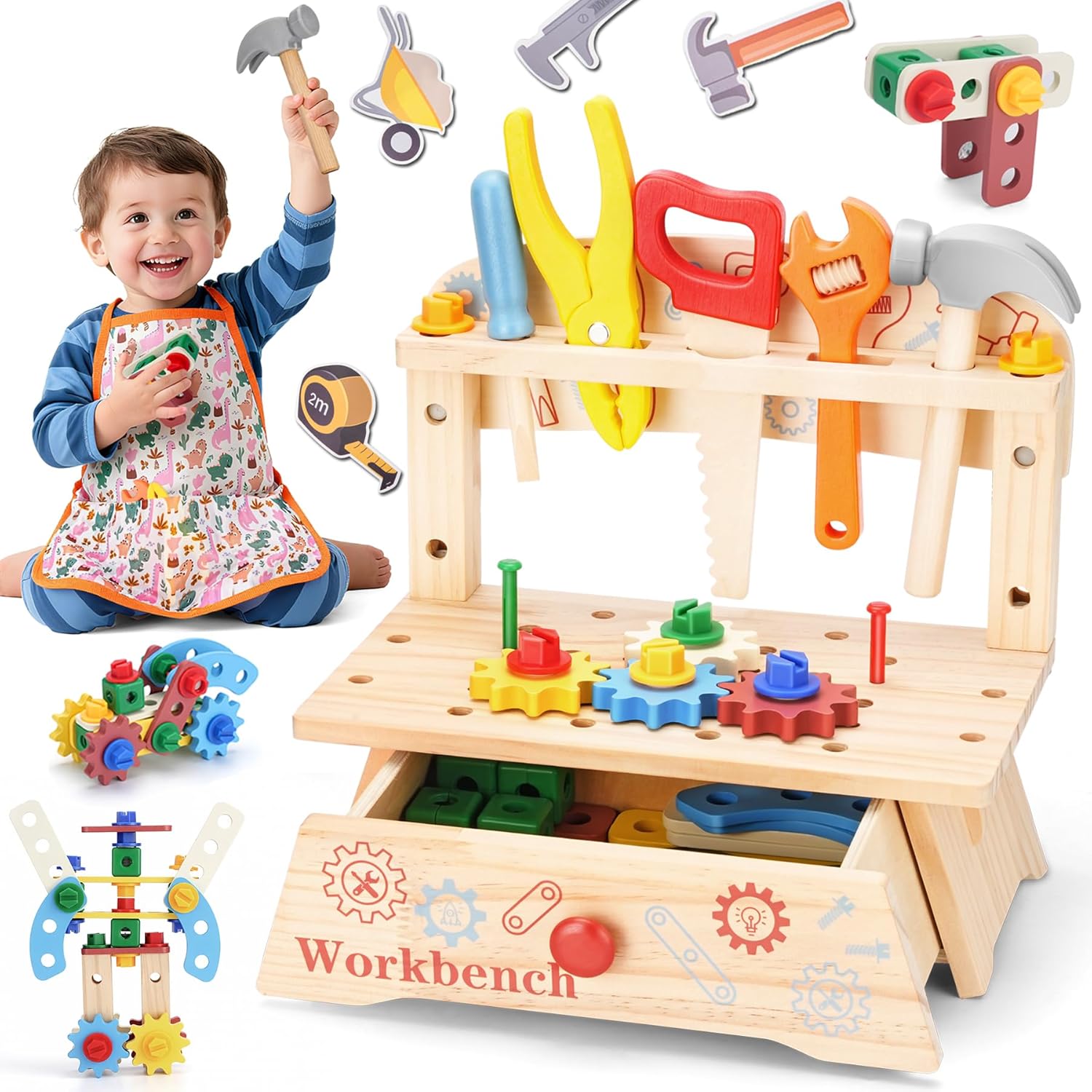子供用木製ツールベンチ、モンテッソーリ教育ごっこ遊び建設玩具 - Gardening Tools Kids のレビューと価格