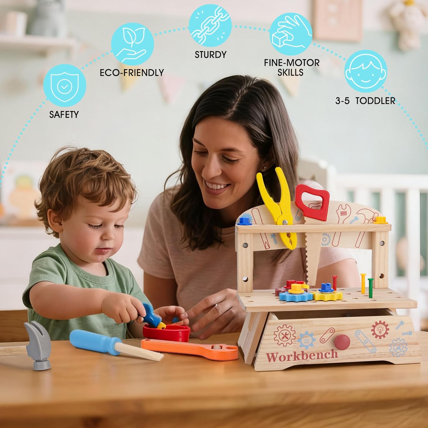 子供用木製ツールベンチ、モンテッソーリ教育ごっこ遊び建設玩具 - Gardening Tools Kids のレビューと価格